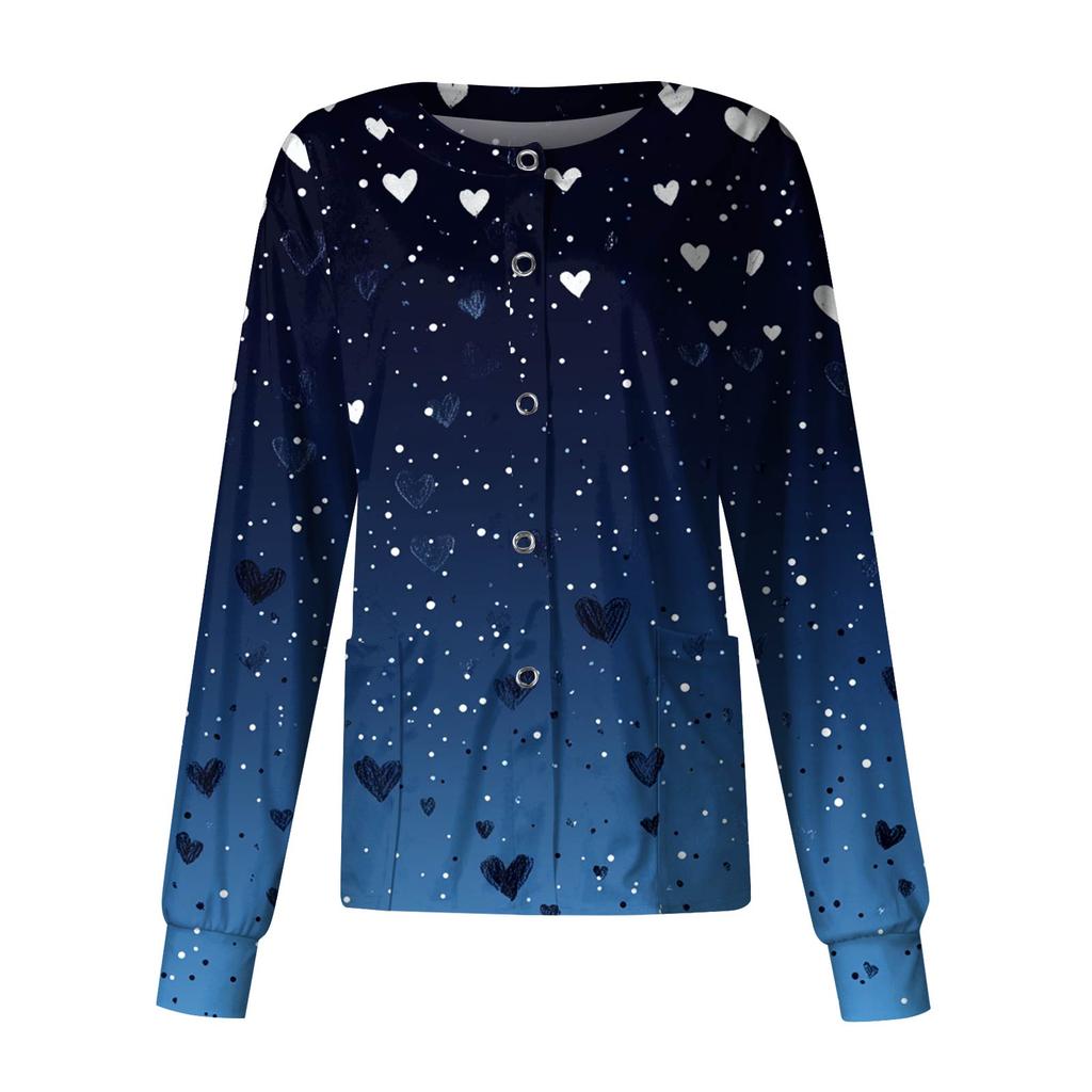 Женская повседневная модная куртка с длинным рукавом, воротником-стойкой, на одной пуговице, с принтом ко Дню святого Валентина, рабочая куртка, топы