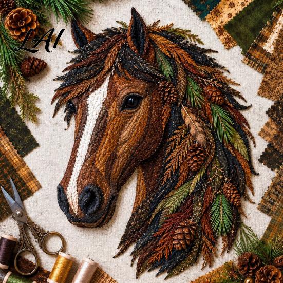 Flower Horse Theme Art Floral Patchwork Kit Fabric DIY Handmade Wall Kit Sewing for Adults Decor Artistic Applique Set