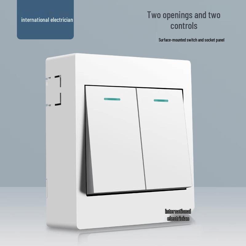 Двухклавишный настенный выключатель и панель розетки типа 86 с открытой проводкой и пятью отверстиями