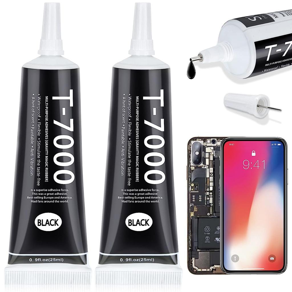 2PCS T 7000 Pone Repair Glue, Multipurpose T-7000 Glue Black Adhesive for Phone Screen Repair, Craft, Wooden, Leather, Shoes