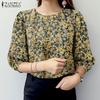 Женская летняя повседневная блузка с круглым вырезом и рукавом 3/4 с цветочным принтом