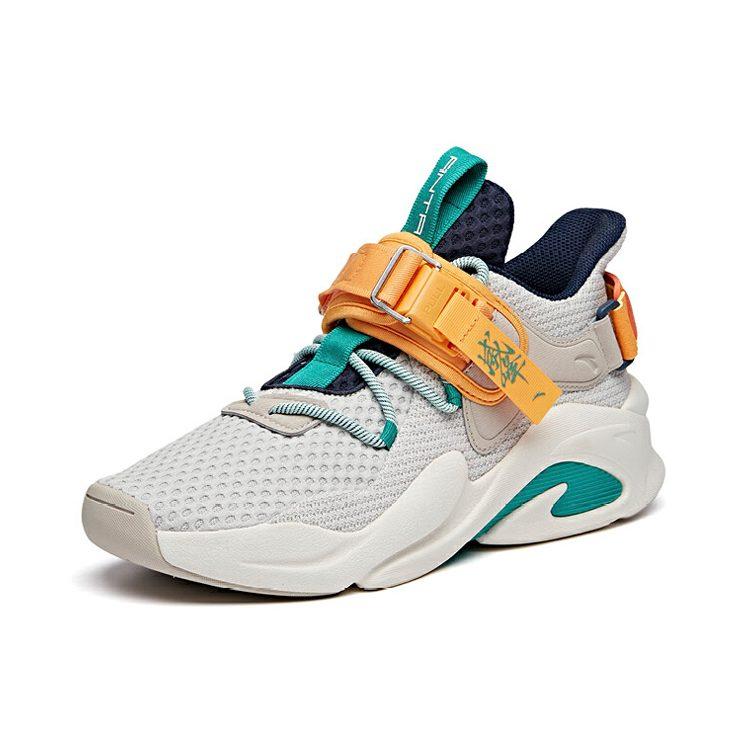 Anta Bastard Cushioning Slip Resistant Abrasion Resistant Breathable Low top Chunky Sneakers Men's White Green Orange 112028085-4