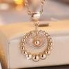 Vintage Rose Gold Color Bead Circle Pendant Necklace for Women Shiny White Zircon Fashion Jewelry
