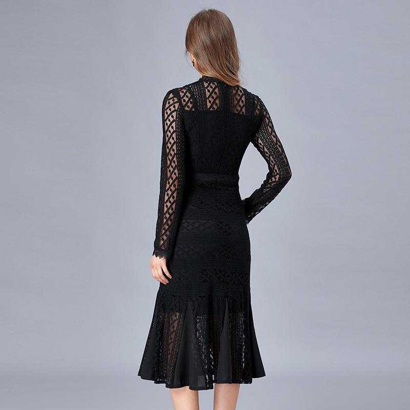 Платье Platycodon Slim Fit Black Fishtail Long Dress для больших размеров - Европейская и американская коллекция Весна/Осень