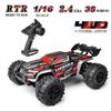 Внедорожный грузовик, радиоуправляемая машина, высокая скорость, 38 км/ч, 1/16, 2,4 ГГц, гоночный автомобиль, 4WD, RTR, игрушка для детей, мальчиков, 2 аккумулятора