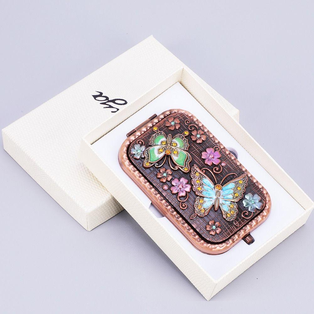 Зеркало для макияжа в стиле ретро, ​​квадратное косметическое складное зеркало, компактное карманное зеркало, туалетное подарочное зеркало