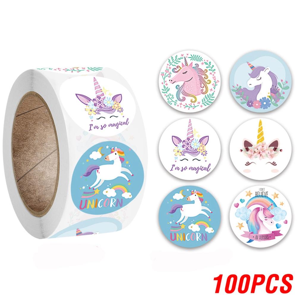 100-500 шт., наклейка с единорогом из мультфильма, детская наградная наклейка, подарочная декоративная этикетка, поощрение учителя, студенческие канцелярские наклейки