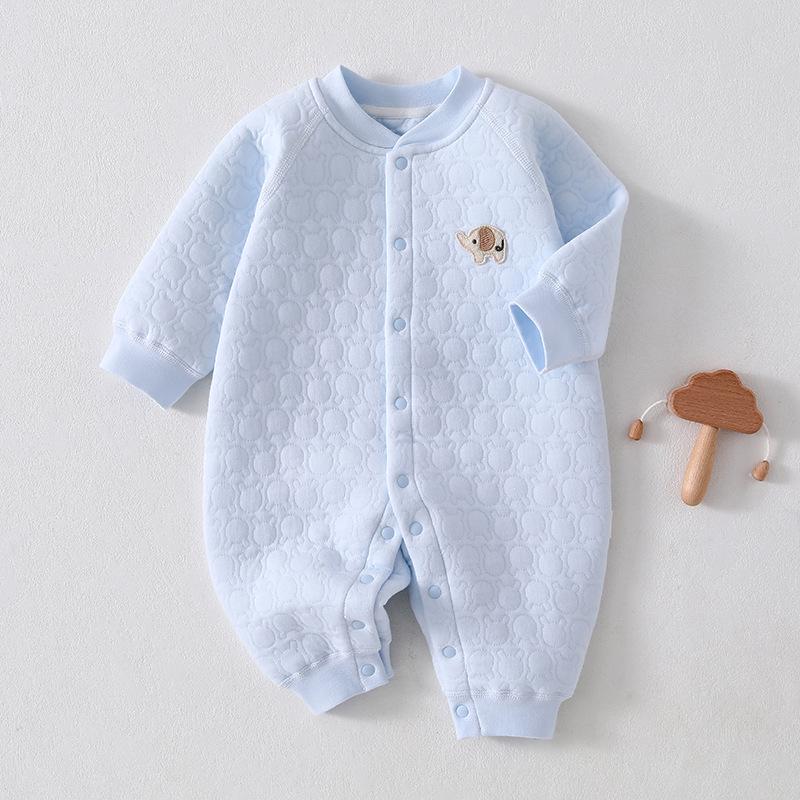 Three-Layer Quilted Baby Romper: Thickened Autumn/Winter Crawling Suit for Newborns, Boys, and Girls.