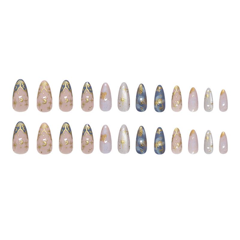 Three-dimensional star and moon smudge wave French streamer cat's eye removable manicure 24 pieces press on nails