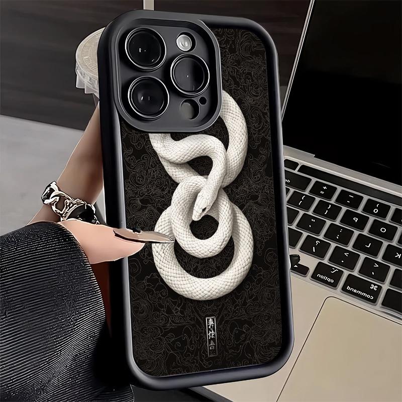 Чехол для телефона iPhone 17 Air 16E 15 16 Pro Max Черный Змеиный Рисунок Чехол 14 Plus 13 12 Mini Мягкий Силиконовый Fundas