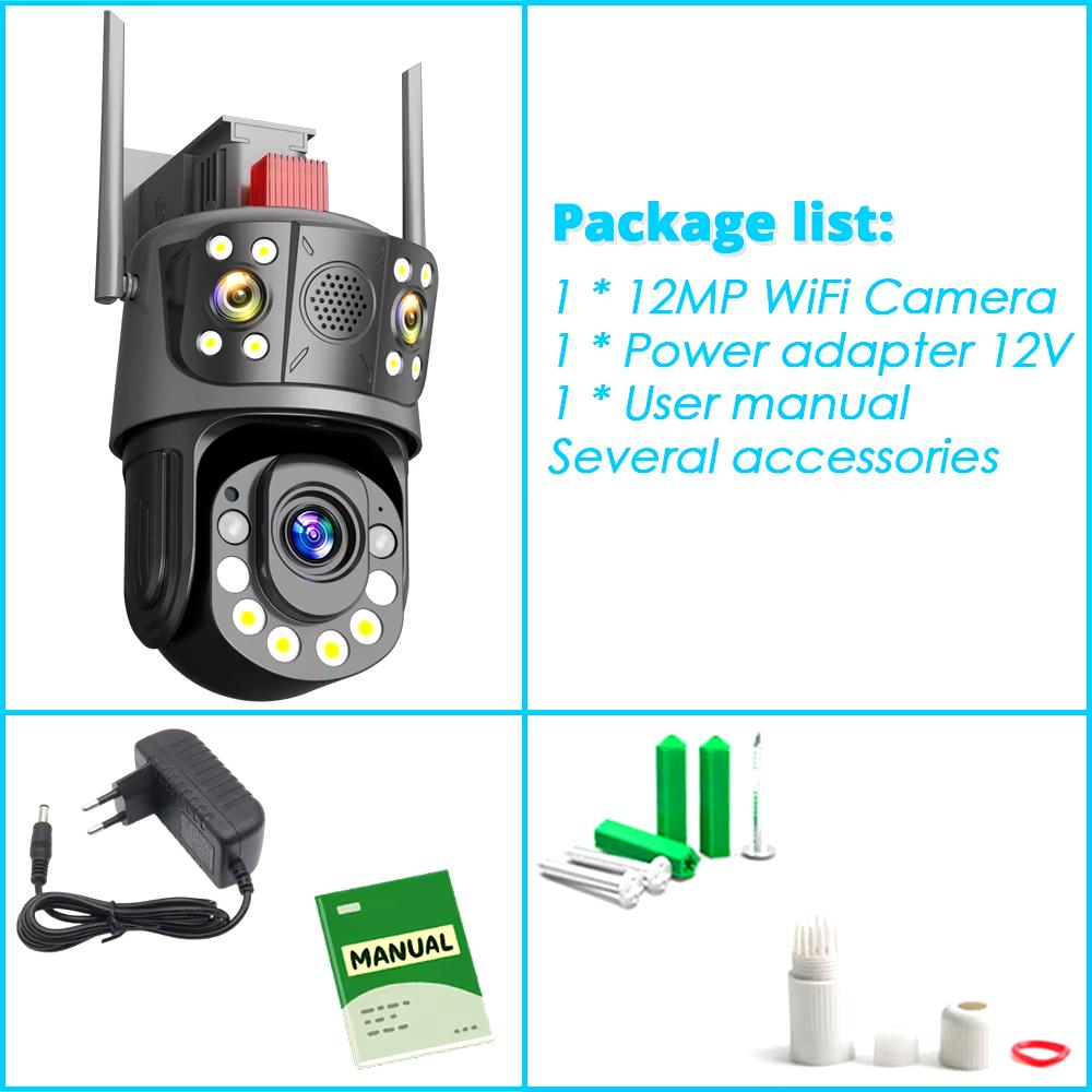 Wifi PTZ камера видеонаблюдения 4K 12MP наружная три объектива 50-кратный зум беспроводная CCTV камера безопасности цветная камера ночного видения ICSEE IP Cam