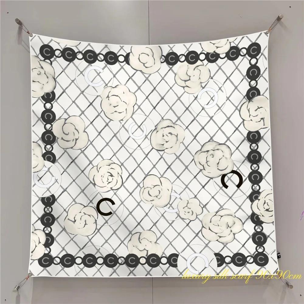 French 90cm New Rose Twill Silk Women's Travel Sunscreen Shawl Large Square Scarf Headscarf Scarf Scarf Scarf Women Luxury