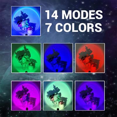 RGB Лампа Заката Светодиодная USB Радужная Неоновая Ночная Лампа Проектор Фотография 7 Цветов Настенное Атмосферное Освещение для Декора Спальни