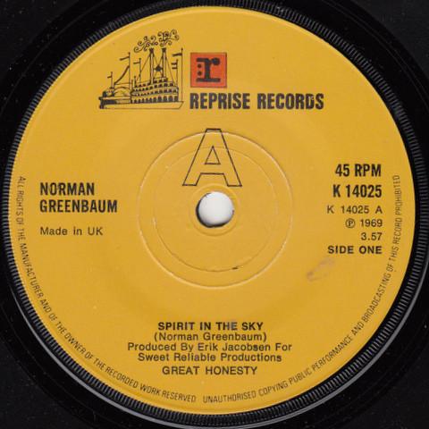 7inch Record NORMAN GREENBAUM - Spirit In The Sky K14025 Reprise Records UK Rock Used