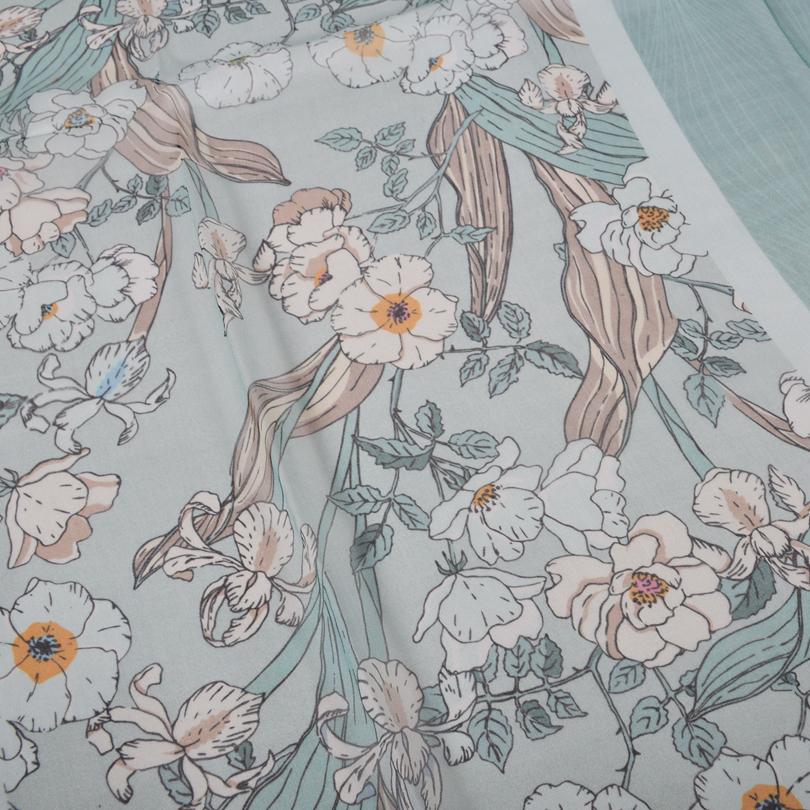 [BYSIFA] Bean Green 100% Silk Chiffon Hijab Scarf Ladies Brand Long Scarf Beach Shawls Autunm Winter Women Floral Design Scarves