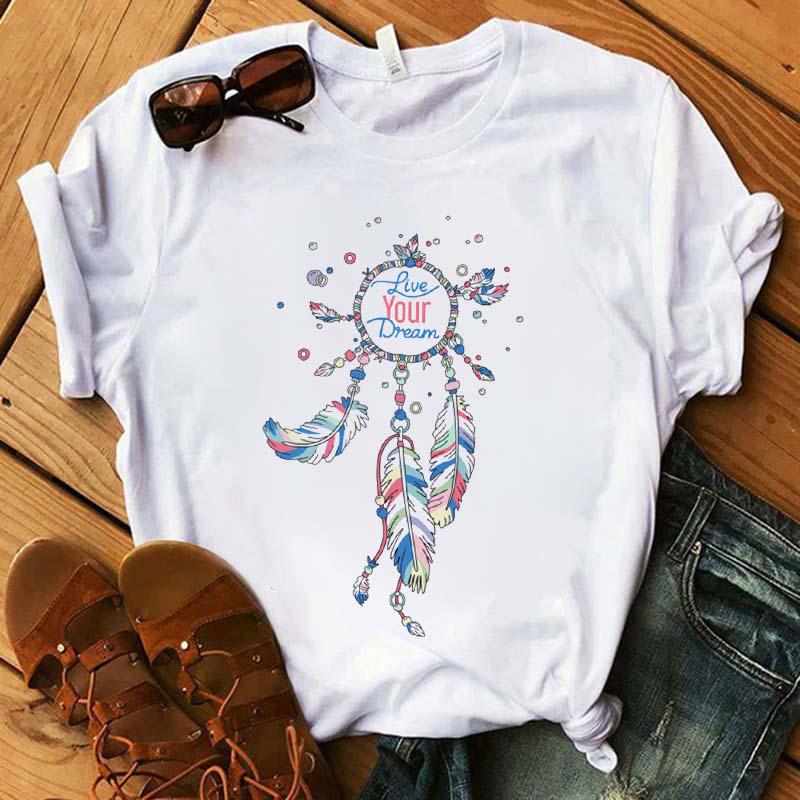 Women&Amp;#39;S T-Shirt Dream Catcher Graphic Print Top Female Tee Shirts Crew Neck Summer Casual Wear Kawaii Harajuku Oversized Tshirt