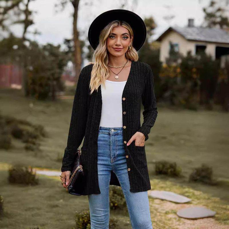2023 Cross-Border Autumn New Women's Clothing Amazon Women's Brushed Ribbed Solid Color Long-Sleeve Cardigan Jacket
