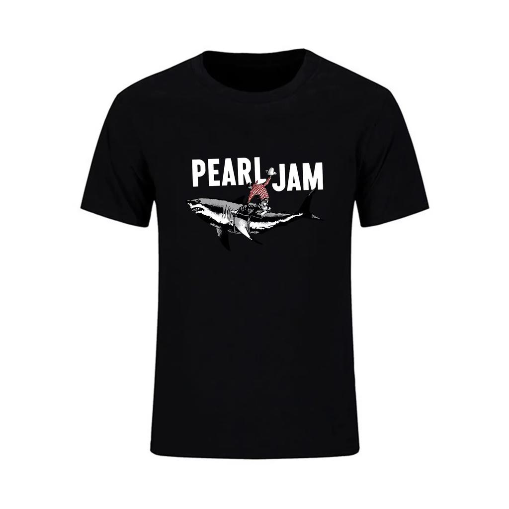 2024 Мужская футболка Повседневная Оверсайз Базовая Акула Ковбой Pearl Jam Рок-группа Футболка Мужские футболки Графическая Уличная одежда S-4XL