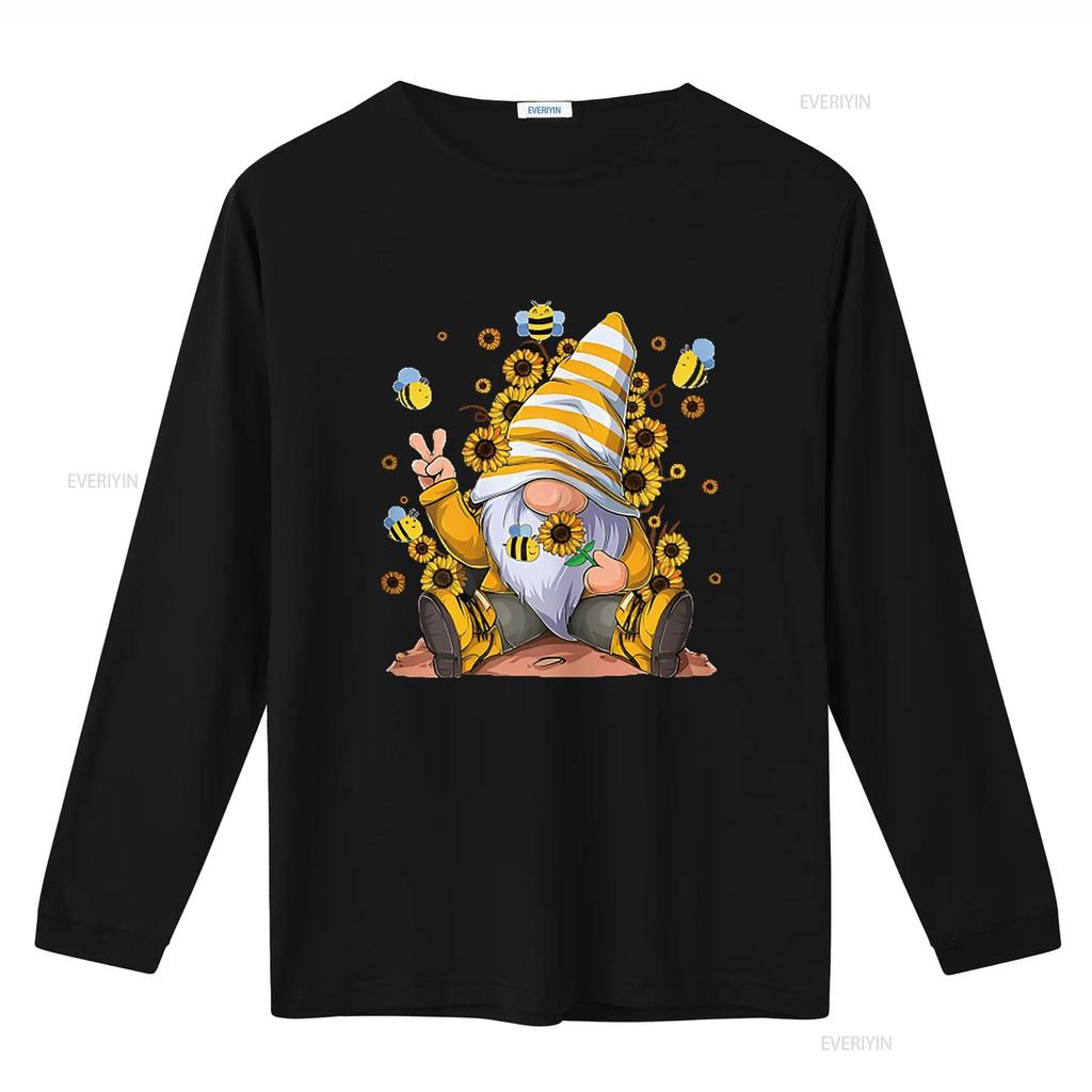 Women s T Shirt Bee Sunflower With Funny Hippie Gnome For Flower Print Casual Summer Tops Black X Large vintage Washed