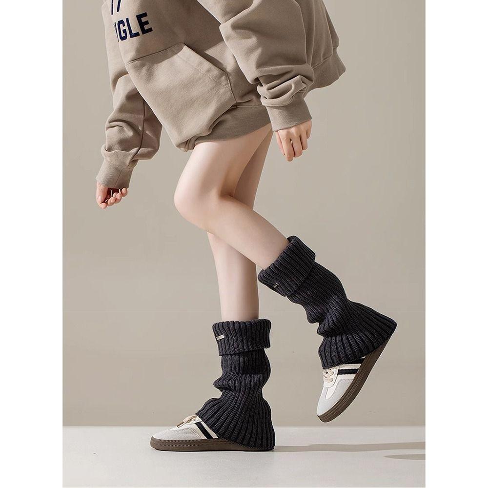 Solid Color Knitted Heap Socks Thickened Stacked Stockings Sweet Crochet Foot Cover Winter