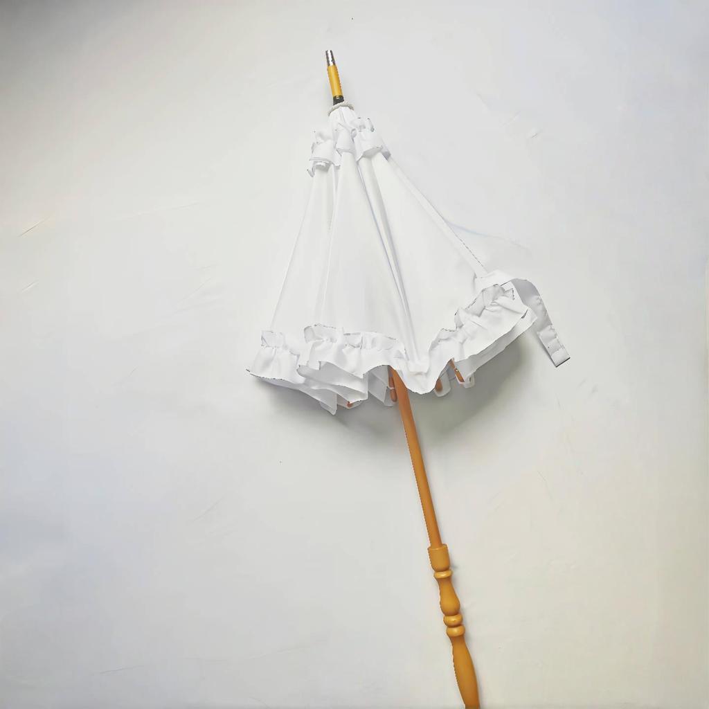 Кружевной зонт Лолиты - Ручной работы, однотонный, с прямой ручкой, идеально подходит для фотореквизита или украшения.