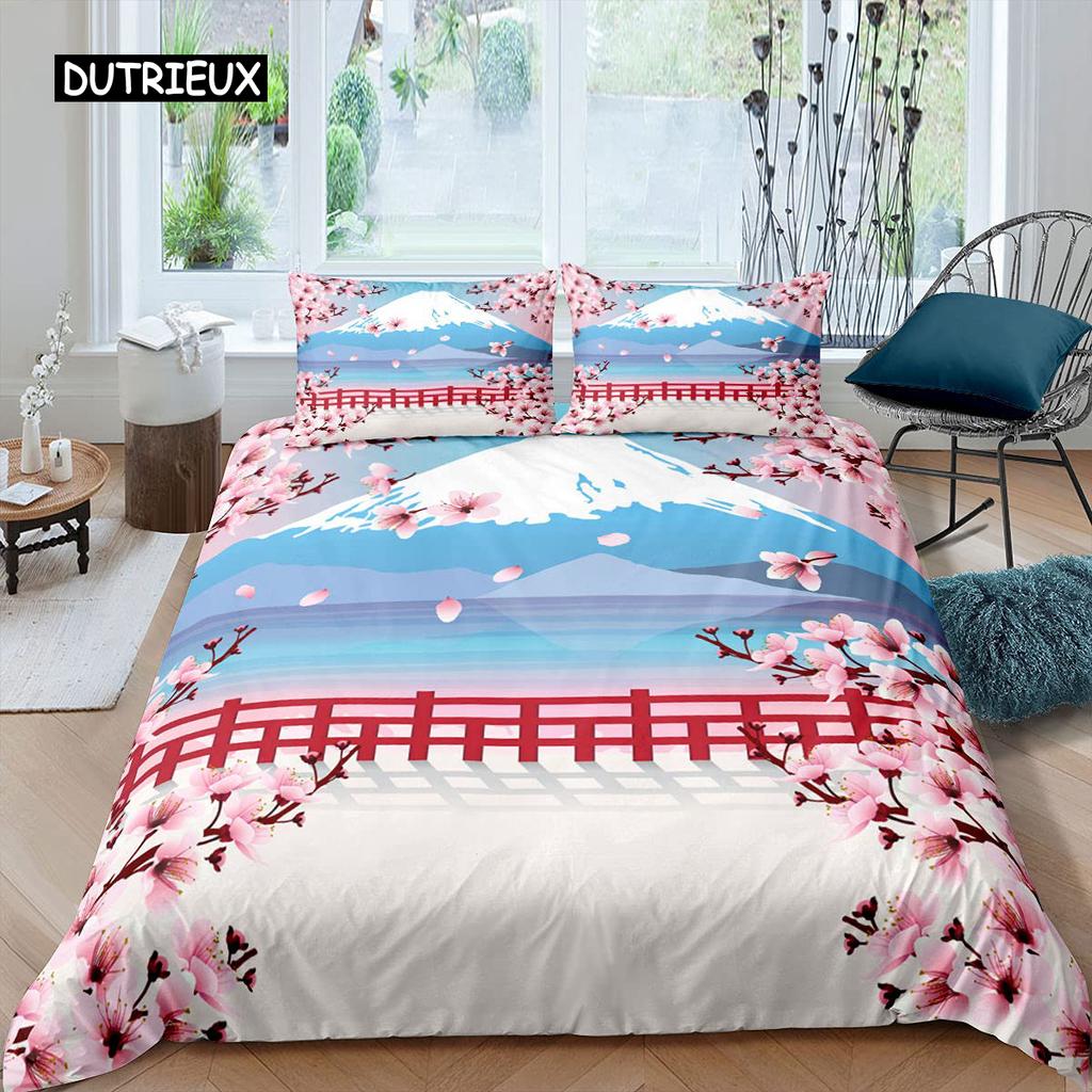 Набор пододеяльников в японском стиле для девочек, полиэстеровое крепление, пододеяльник Fuji, пододеяльник с цветком вишни, чернилами, ручная роспись