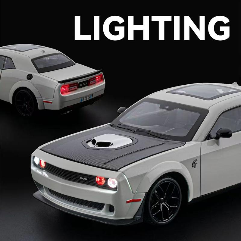1/18 Dodge Challenger SRT Hellcat Сплав Трассовый Гоночный Автомобиль Модель Металлический Мускулистый Спортивный Автомобиль Модели Транспортных Средств Звук Свет Детские Игрушки Подарок