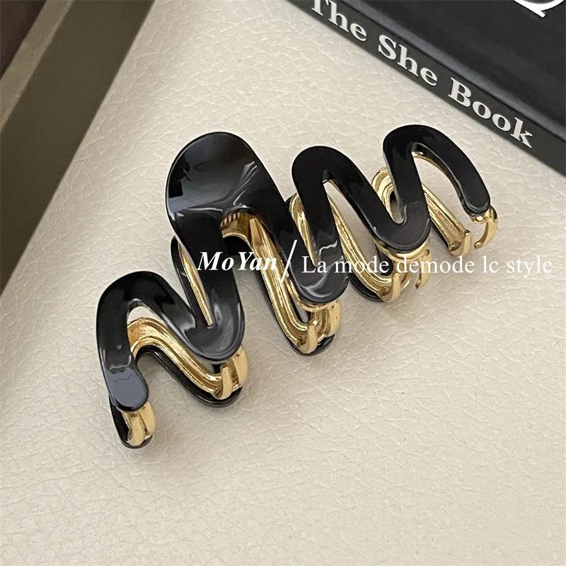 Acetate Metal Wave Grip Women's Back Half Catch Shark Clip Medium Hairpin High-Grade Hair Claw Headdress