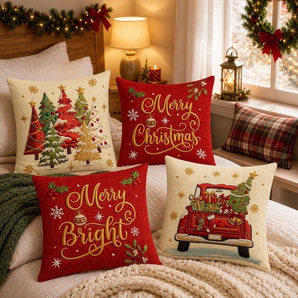 Machine Washable Christmas Pillow Covers 45x45 cm Square Pillow Case Holiday Season