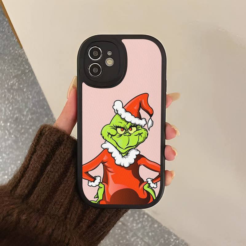 Чехол из твердой кожи с изображением рождественского зеленого монстра для iPhone 13 12 Mini 11 14 Pro Max Xs X Xr 7 8 Plus 6 6s Se 2022, силиконовый чехол