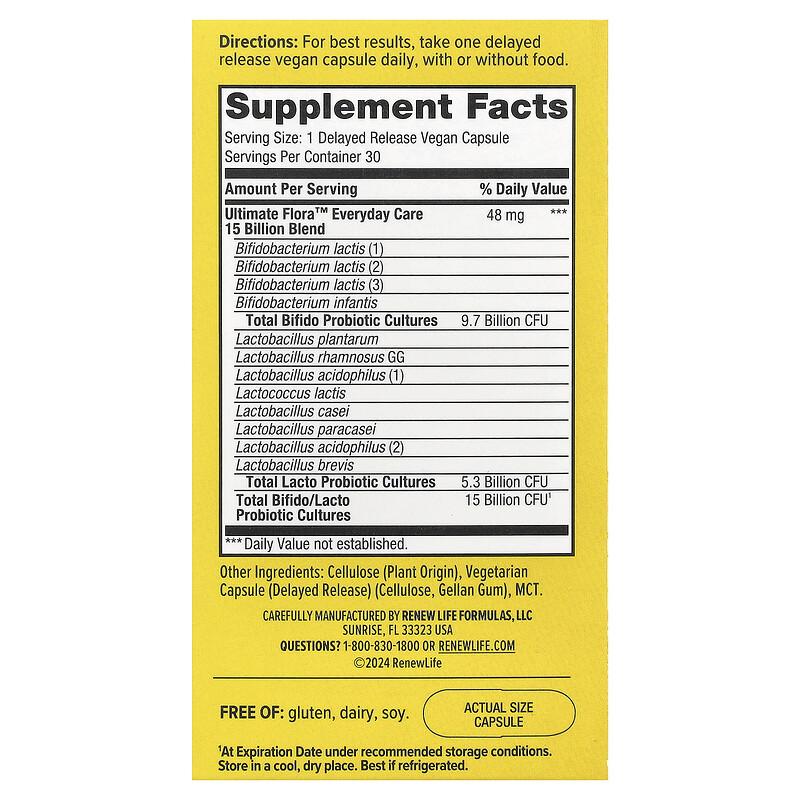 Ultimate Flora™ Probiotic, 15 Billion CFU, 30 Delayed Release Vegan Capsules