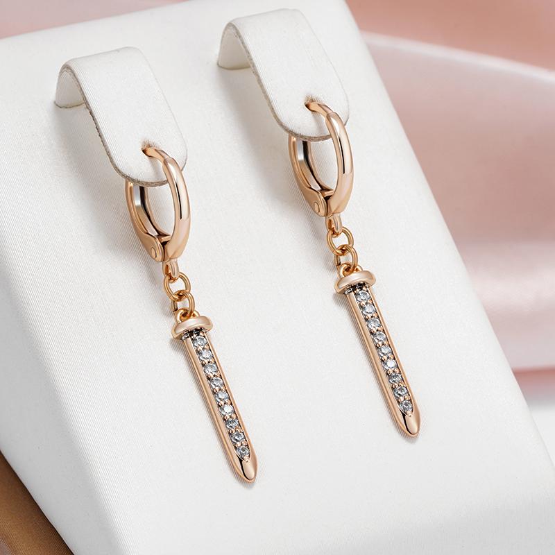 Kinel Sword Shape Zircon Dangle Earrings For Women Rose Gold Color Fine Jewelry Long Earrings