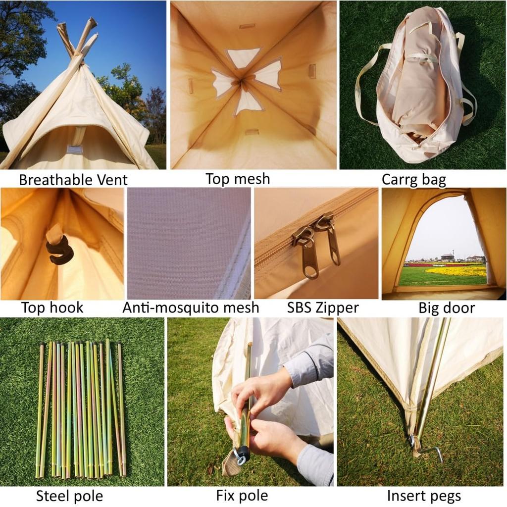 Палатка-пирамида из брезента 2X2 м для взрослых, индийская палатка-типи для 2 человек, для использования на открытом воздухе или в помещении