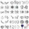 Real S925 Sterling Silver Heart Arrow Feather Snowflake Star Moon CZ Zircon Earrings Fit Brand Charm Women Fashion Jewelry Gift