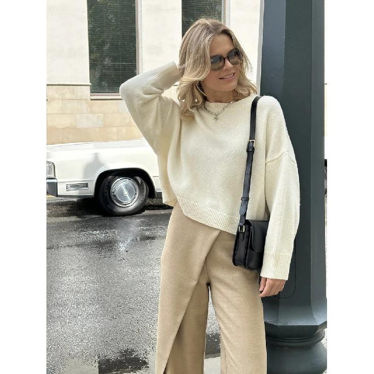 Basic O Neck Basic Sleeve Sweater Women 2025 Oversized Short Knitted Pullovers Female Casual Thick Warm Soft Tops