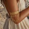 Adjustable Tassel Arm Chain Coin Leaf Boho Open Armlet New Golden Metal Cuff Bangle  Party