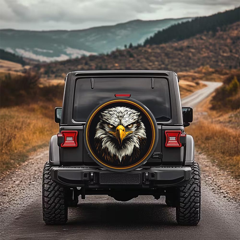 1pc Majestic Eagle Head Printed Tire Cover, Stylish Universal Wheel Protection Cover, Spare Tire Guard, Perfect Fit, Easy To Ins