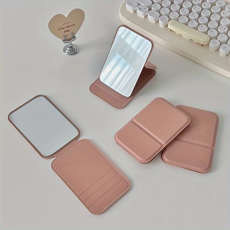 Mini Makeup Mirror Elegant Foldable Desktop Portable Mirror PU Leather Handheld Perfect Pocket Gift for Dorms Daily Cosmetic Use