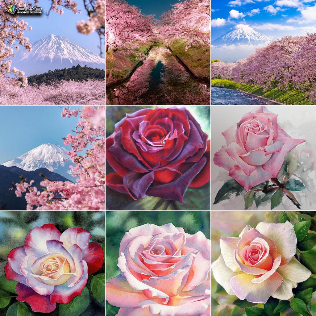 5D DIY Diamond Painting Romantic Flower Scenery Full Diamond Square/round Diamond Embroidery Cross-stitch Set Home Wall Decorative Art