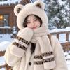 Winter Scarf Hat Gloves Set Ear Protection Winter Beanie Fashion Plush Bear Ears Hat  Streetwear
