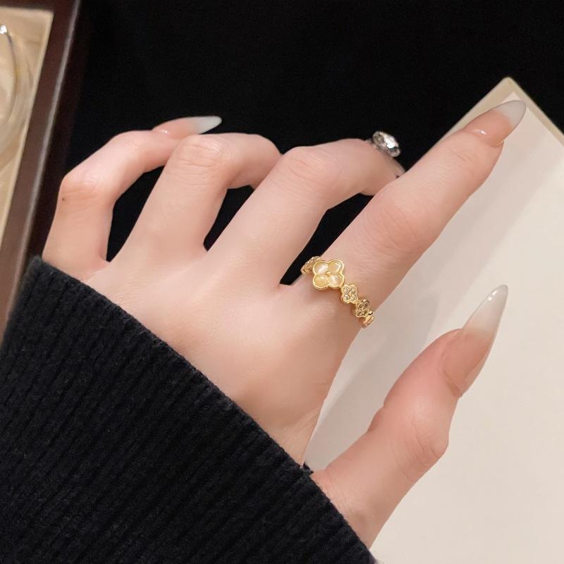 [Золотой Манг Язык Меда] Средневековое Винтажное Эмалированное Золотое Высококлассное Кольцо с Раскрывающимся Цветком Женское Кольцо Легкой Роскоши