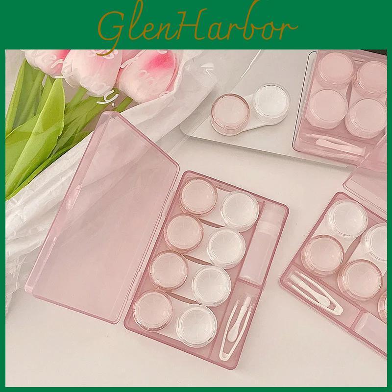 Blossom Cherry Powder Contact Lens Case Blue Cosmetic Lens Container Portable Travel Set Spectacle Case Storage Lens