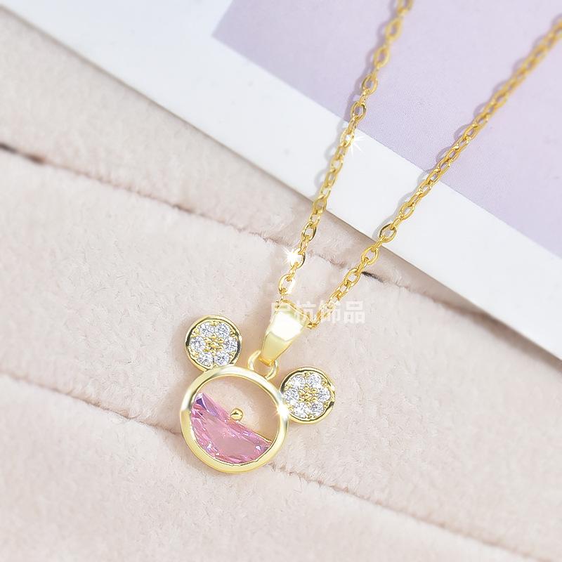 Милое маленькое ожерелье с мышкой Женская личность Зодиак Мультяшный розовый циркониевый кулон Ювелирные изделия