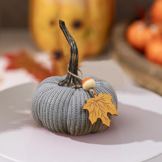 Mini Knit Pumpkins Desktop Ornaments Autumn Fabric Artificial Pumpkin Crafts for Fall Thanksgiving Harvest Festival Halloween Home Decor