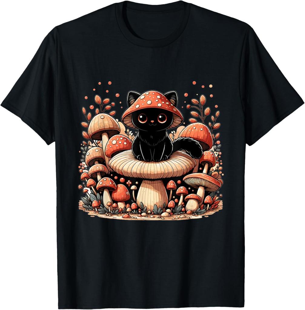 Cat Cottagecore Mushroom Aesthetic Cute Cat T-Shirt