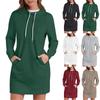 Women's Fall Long Sleeve Tops Round Neck Patchwork Sweatshirt Casual Raglan Sleeve Hooded Dresses