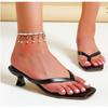 Fashion Summer New Soft Leather Square Toe Cat with Flip-flops Women Fashion Thin Belt Thin Heel Soft Sole Flip-flops Zapatos De Mujer