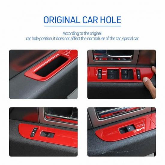 4X Red Inner Window Lift Button Panel Trim Cover for Ford Raptor F150 2009-2014