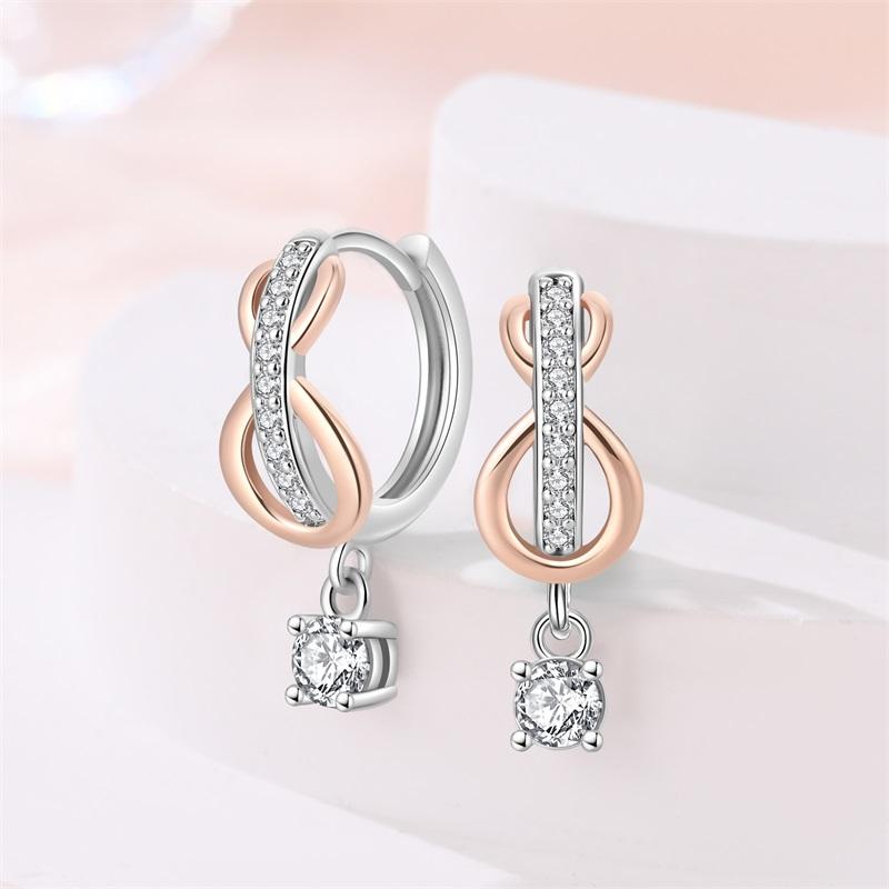 Серьги из серебра 925 пробы с покрытием из розового золота для женщин, сверкающие цирконы, кулон-сердце, роскошные украшения, круглые, элегантный подарок