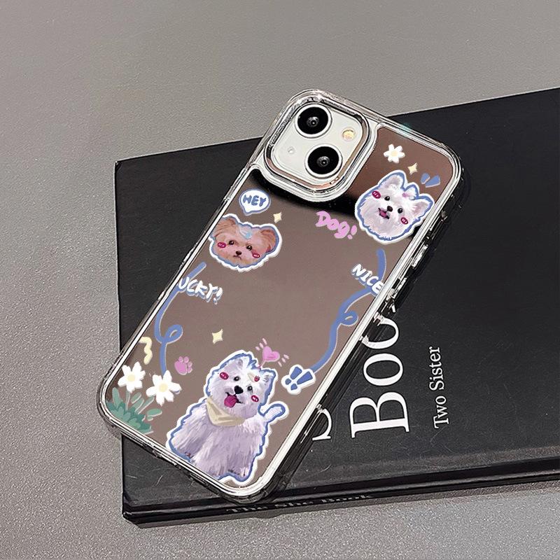 Naughty puppy applies to iPhone17promax mirror phone case 15 niche 13/14 Apple 16 large hole 12